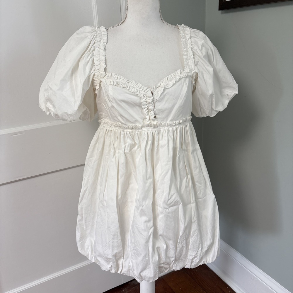 Free People Rendezvous Me Dress Milkmaid Puff Sleeve Smocked White Medium